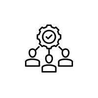 IT Beratung, Umsetzung und Betreuung Icon mit Stilisierung zu Person Empfang und Zahnrad
