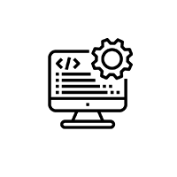 IT Beratung, Umsetzung und Betreuung Icon mit Stilisierung zu Person Empfang und Zahnrad